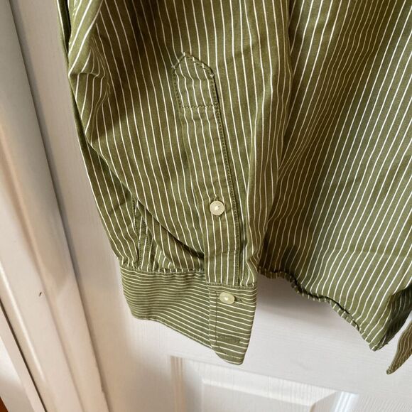 Hollister Men’s Button Down Shirt Size Medium Green Striped Long Sleeve - Picture 6 of 13